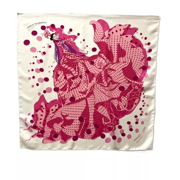 HERMES Carre90 iHOLA FLAMENCA HOLA FLAMENCA Scarf silk pink/White - Picture 1 of 12